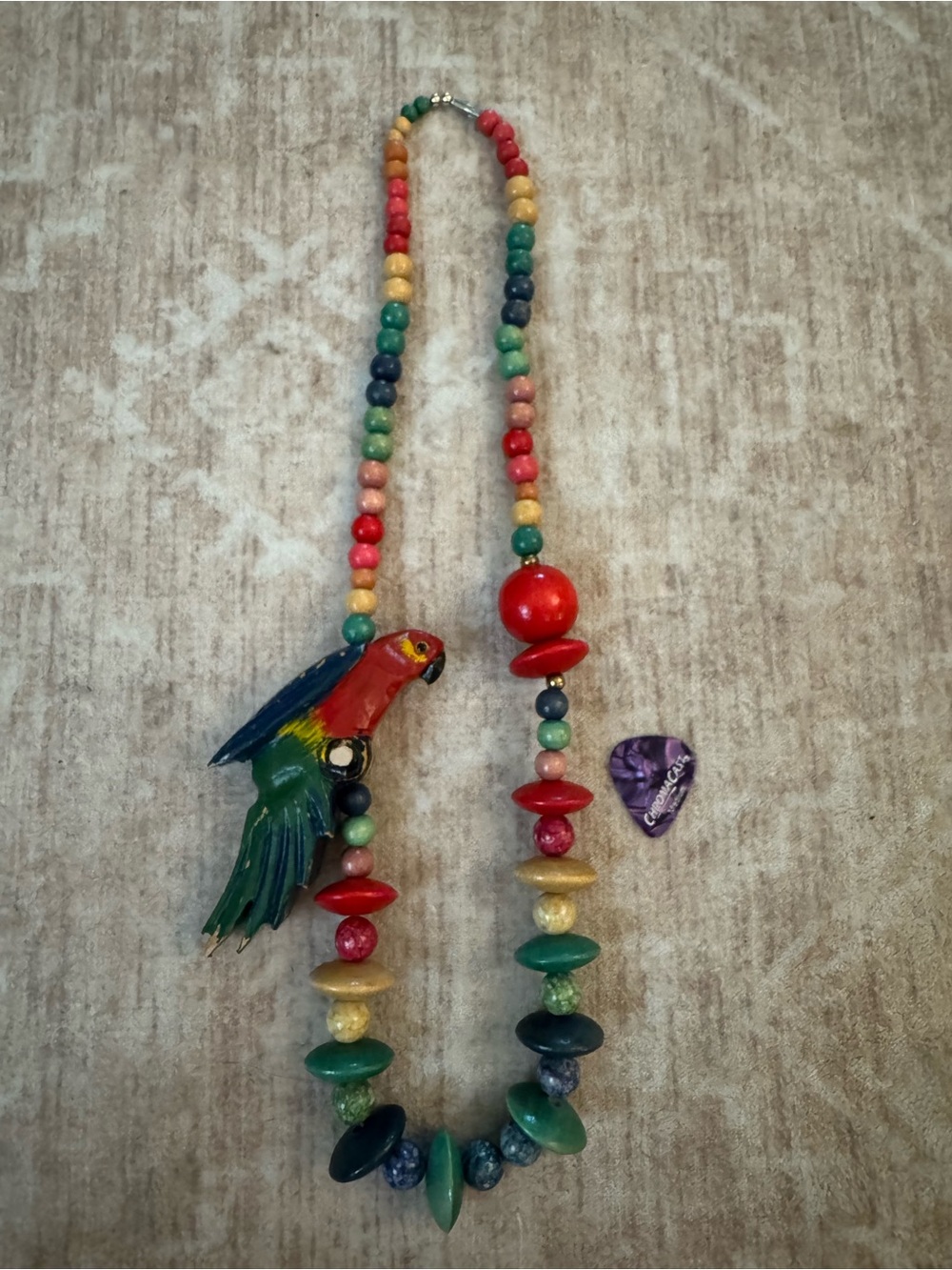Vintage Wooden Parrot Beaded Statement Necklace